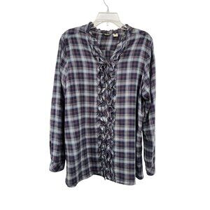 Eddie Bauer Flannel Blouse Women’s XL Used Button Front Roll Tab Arms
